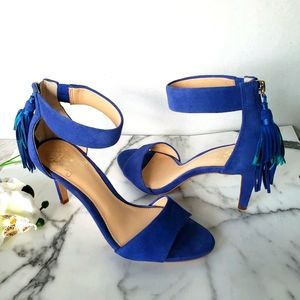 Vince Camuto Catalyn Blue Suede Tassel Heels